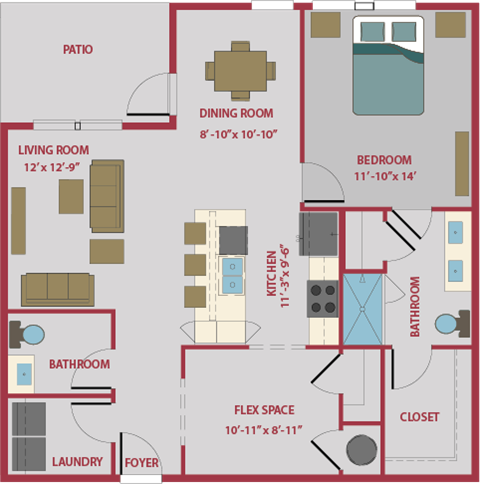 1 bed 1.5 bath floor plan C  at Pinnacle Apartments, Florida, 32256